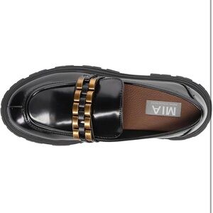 MIA Glossy Black Loafers with Gold Chain